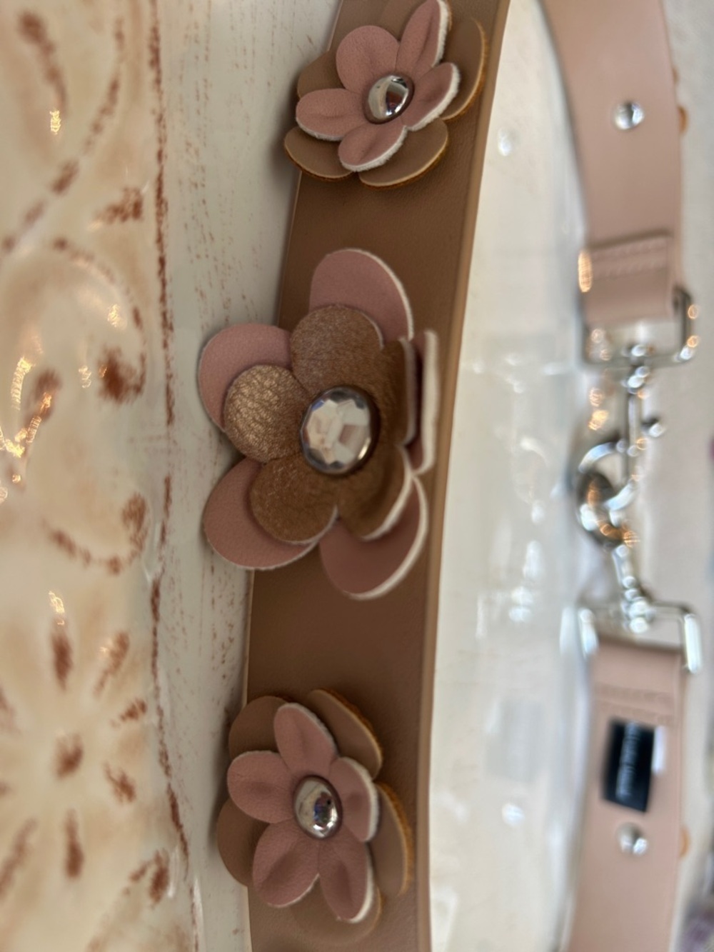 Leatherette Floral Strap or Belt in Blush Pink 33” - Picture 2 of 4